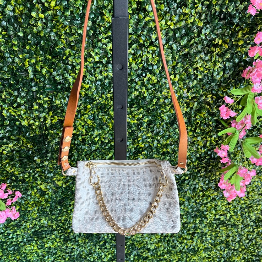 MICHAEL Michael Kors White and Tan Crossbody Bag